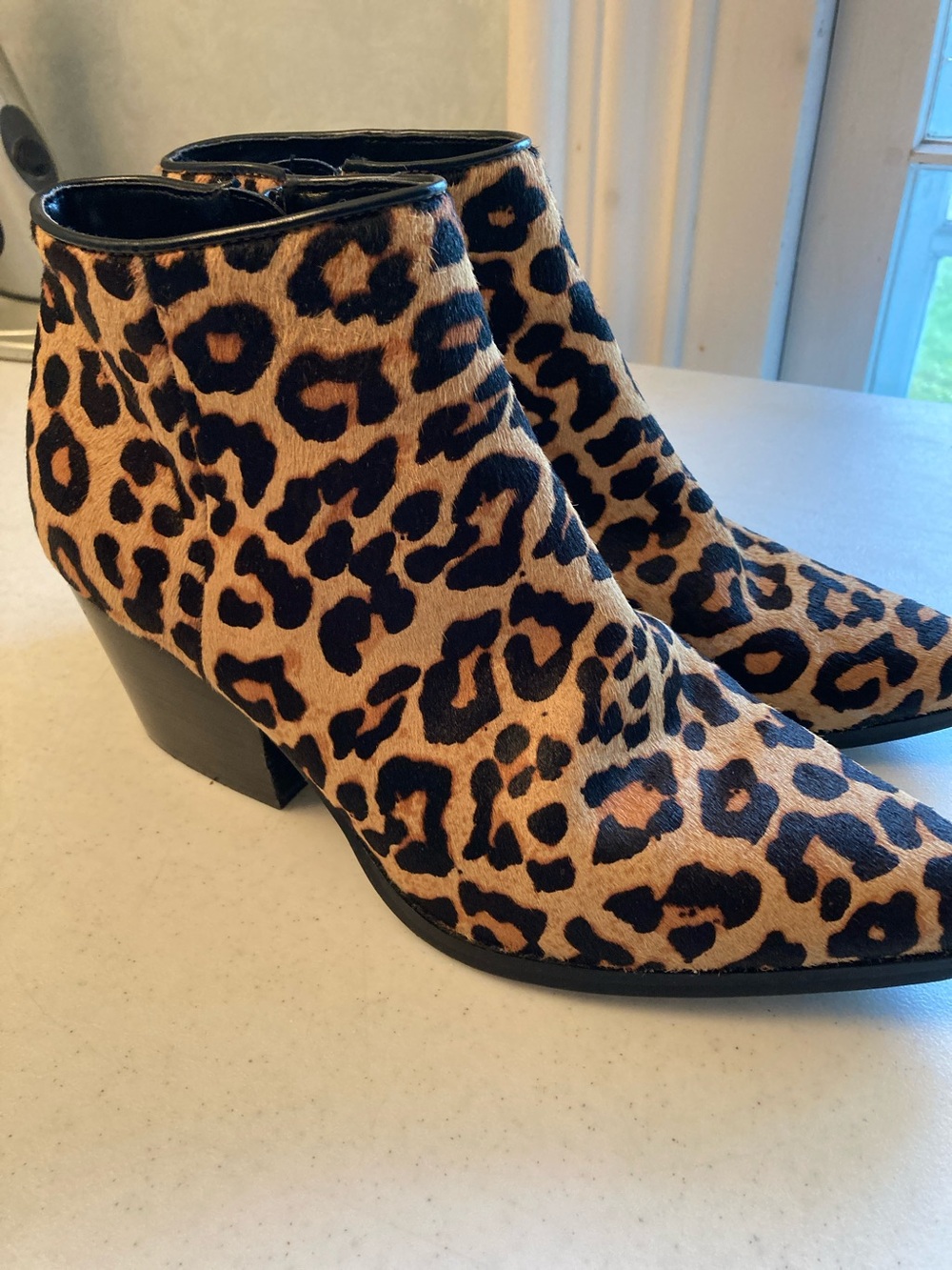 Bleecker & Bond Leather:Leopard Print Ankle Booties